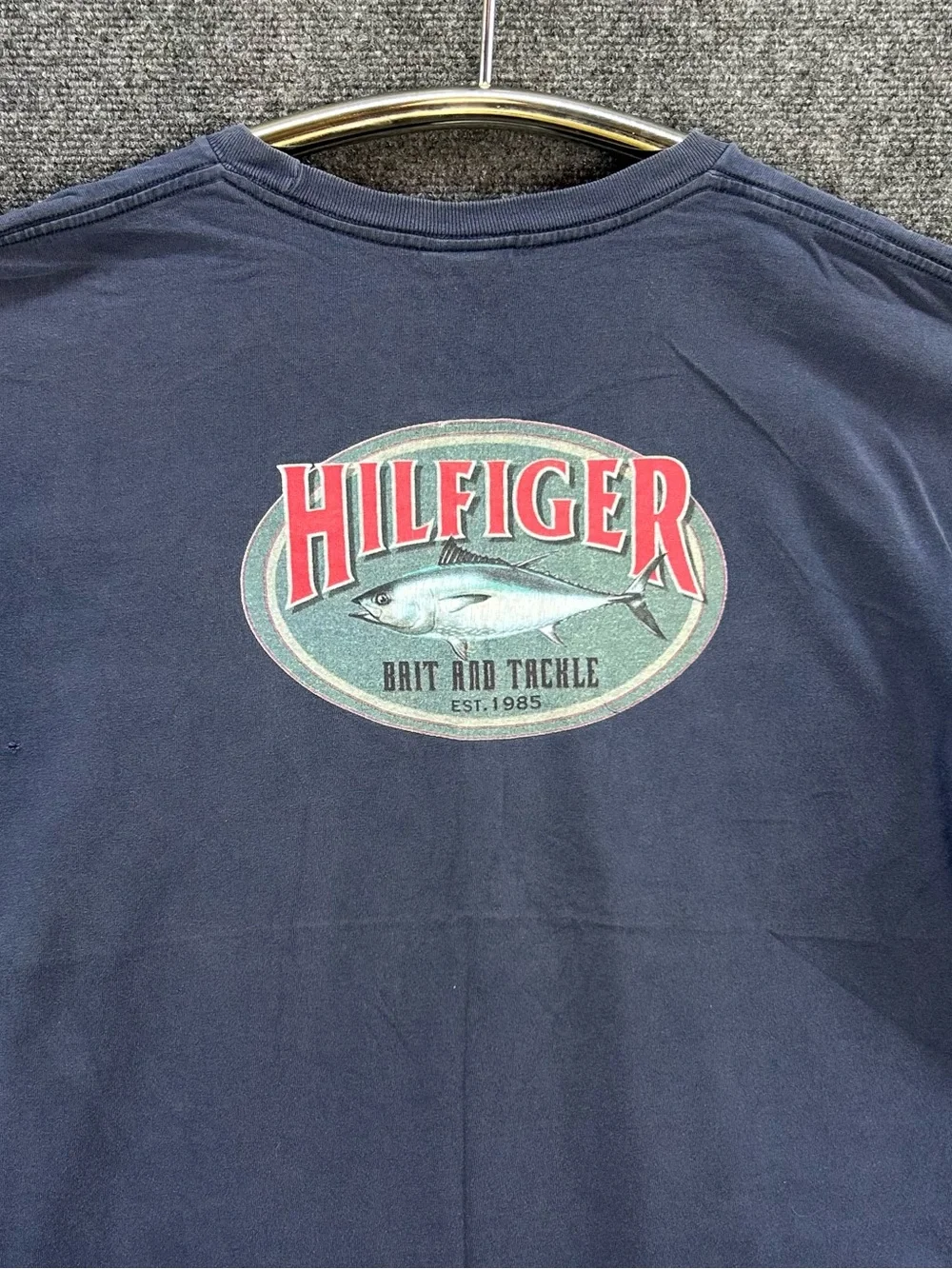 Vintage Tommy Hilfiger Shirt Mens Large Navy Blue Bait & Tackle Fishing 90s Boxy
